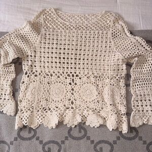 Cream Crochet Knit Sweater